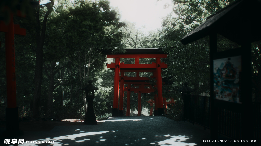 红色 牌坊 建筑 风景 树木