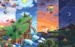 彩色 插画 风景 天空 云彩