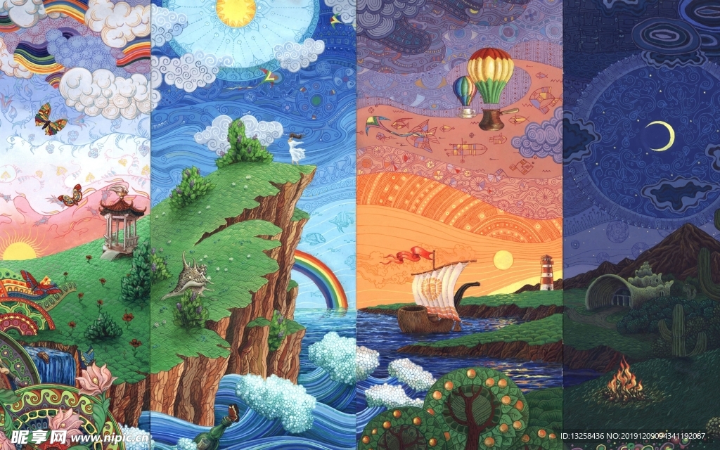彩色 插画 风景 天空 云彩