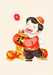 提着红灯笼的卡通手绘男孩