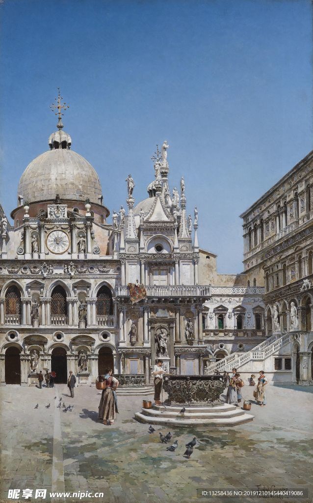 彩色 建筑 人物 绘画 风景