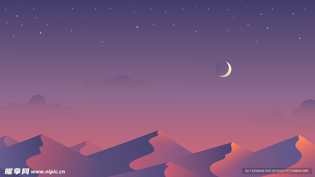 彩色 风景 插画 夜景 月亮