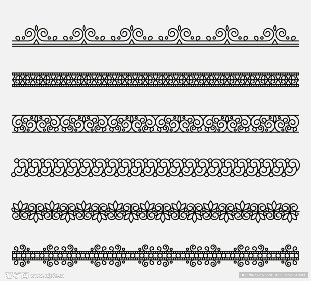 6款黑色花边设计矢量素材