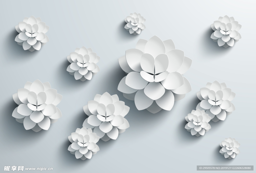 3D立体白色花卉电视背景墙