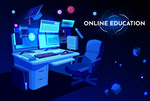 蓝色科技互联网在线学习概念插画