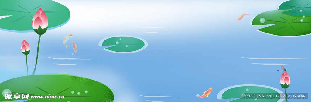 卡通夏季荷花海报banner