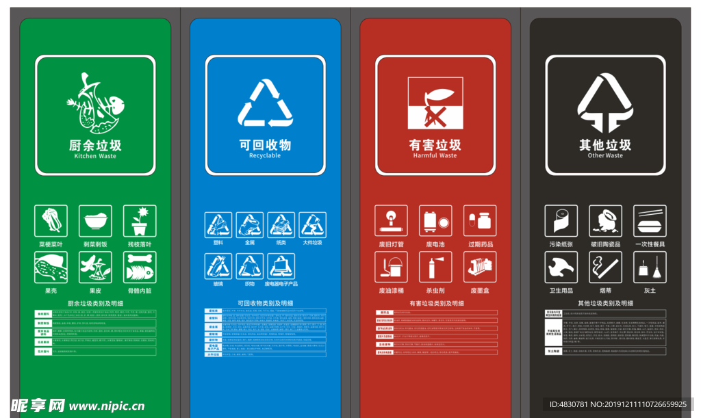 四色垃圾桶 垃圾分类