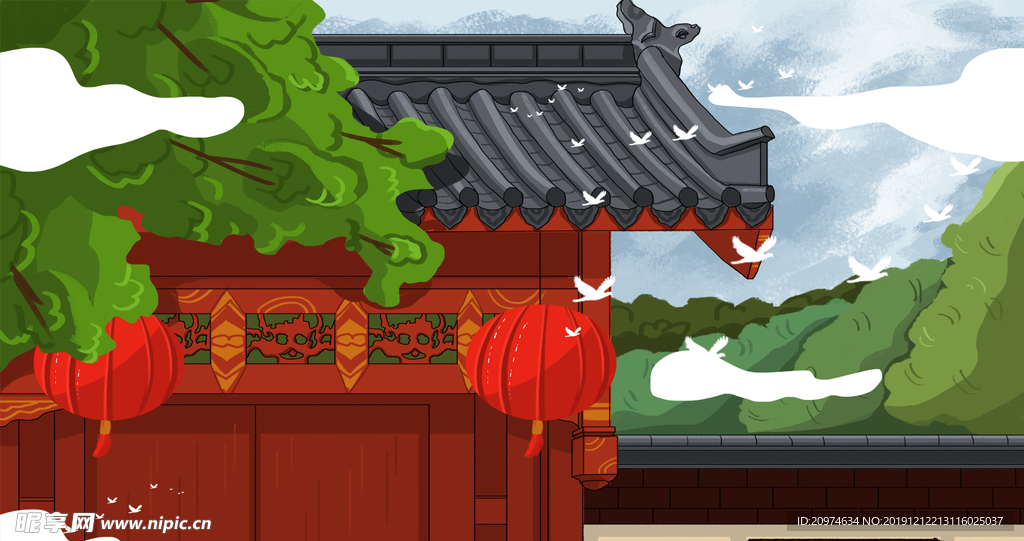 中国风建筑插画