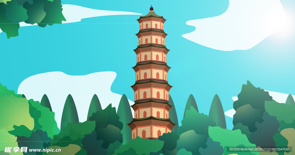 中国风建筑插画