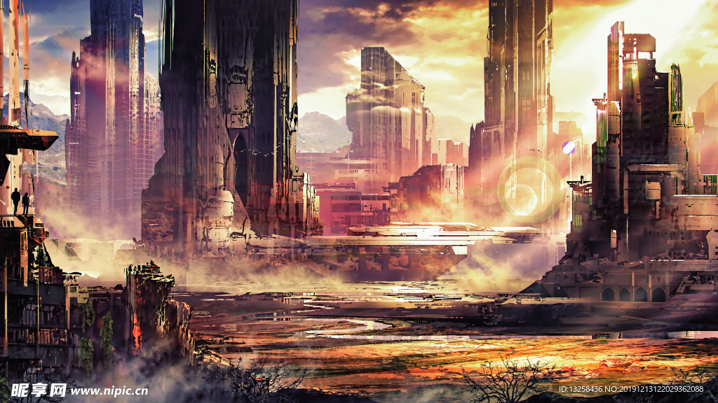 彩色 动漫 风景 插画 背景