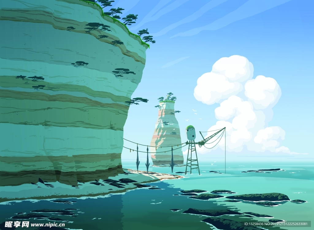 彩色 动漫 风景 插画 背景