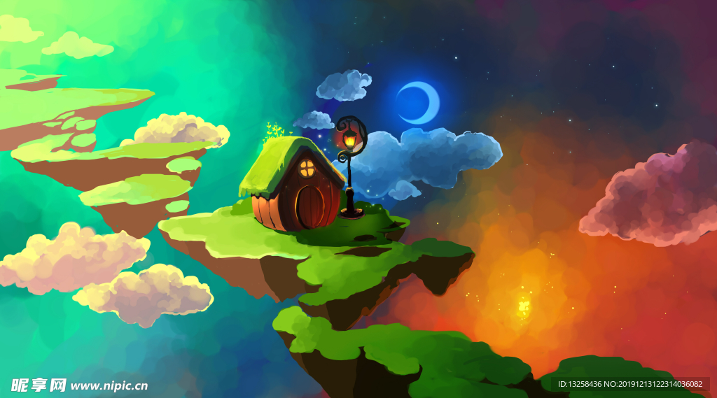 彩色 动漫 风景 插画 背景
