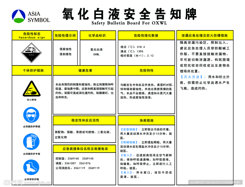 氧化白液安全告知牌