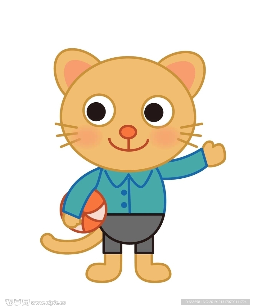 抱着球的卡通猫咪