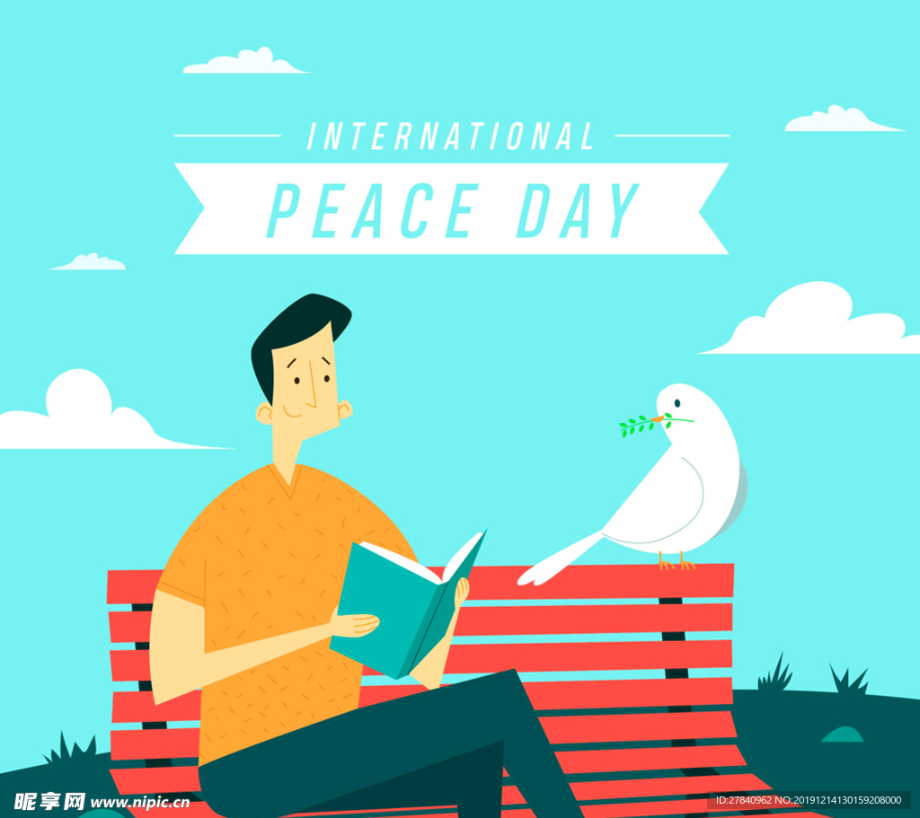 创意国际和平日读书男子和白鸽矢