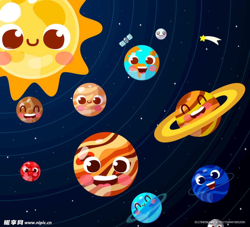 卡通太阳系八大行星矢量素材
