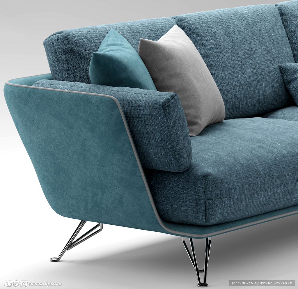 美式蓝白撞色布艺转角沙发组合3d模型下载_ID11947693_3dmax免费模型-欧模网
