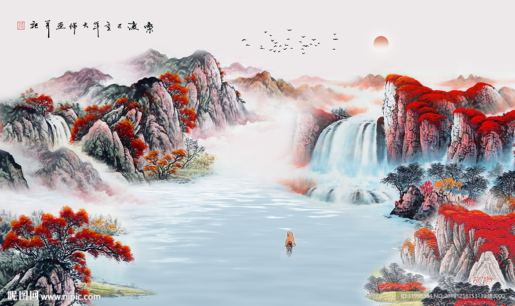 国画山水背景墙
