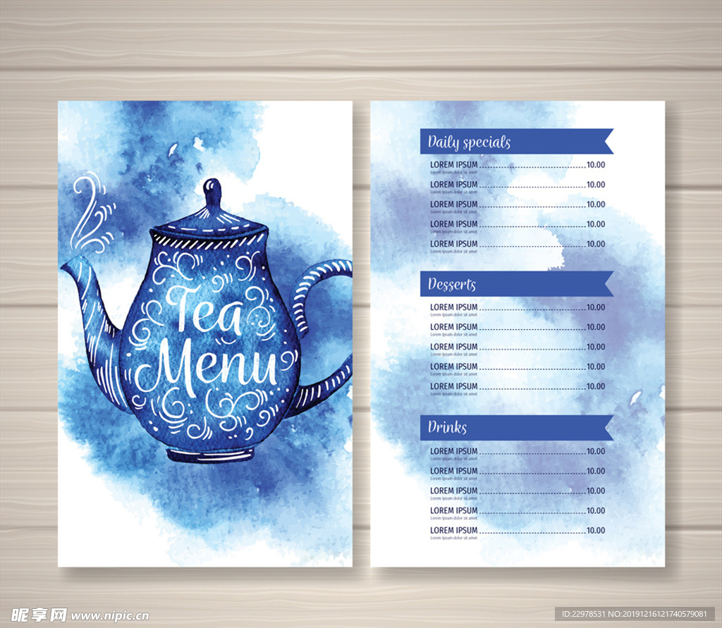 蓝色茶壶茶水单