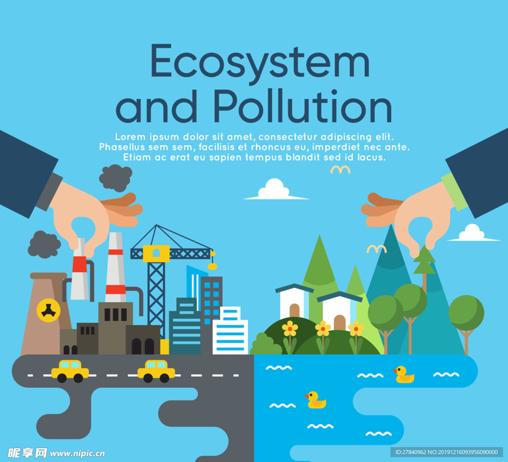 创意生态系统和环境污染插画矢量