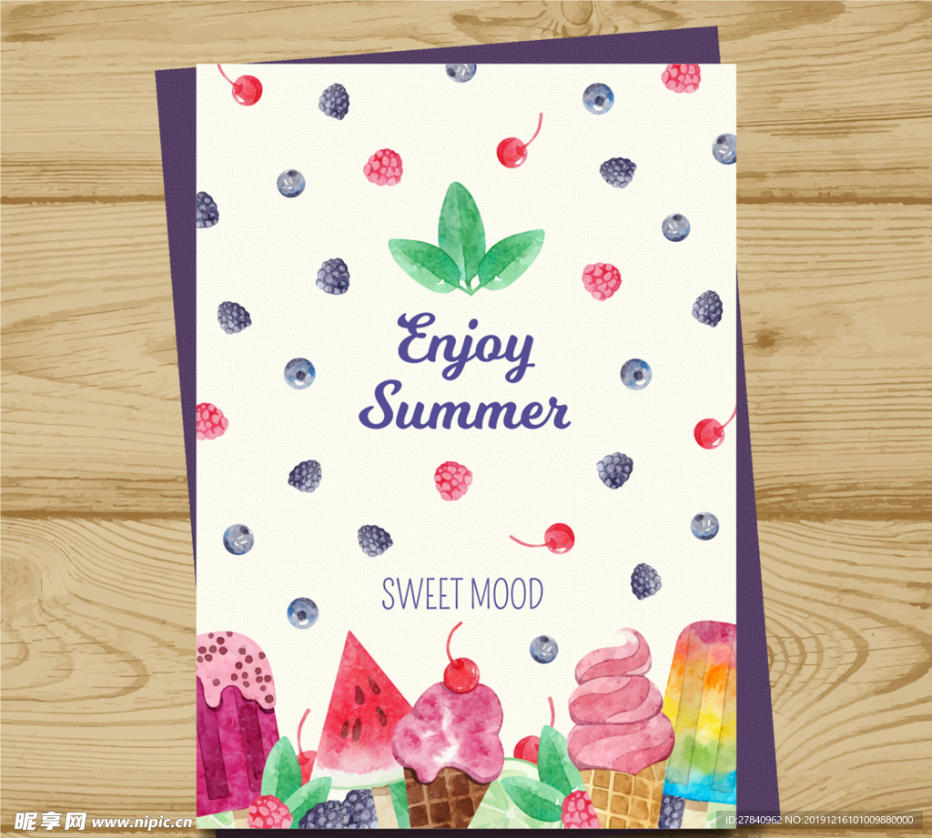 彩绘夏季甜点卡片矢量素材