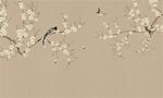 新中式手绘海棠花鸟背景墙