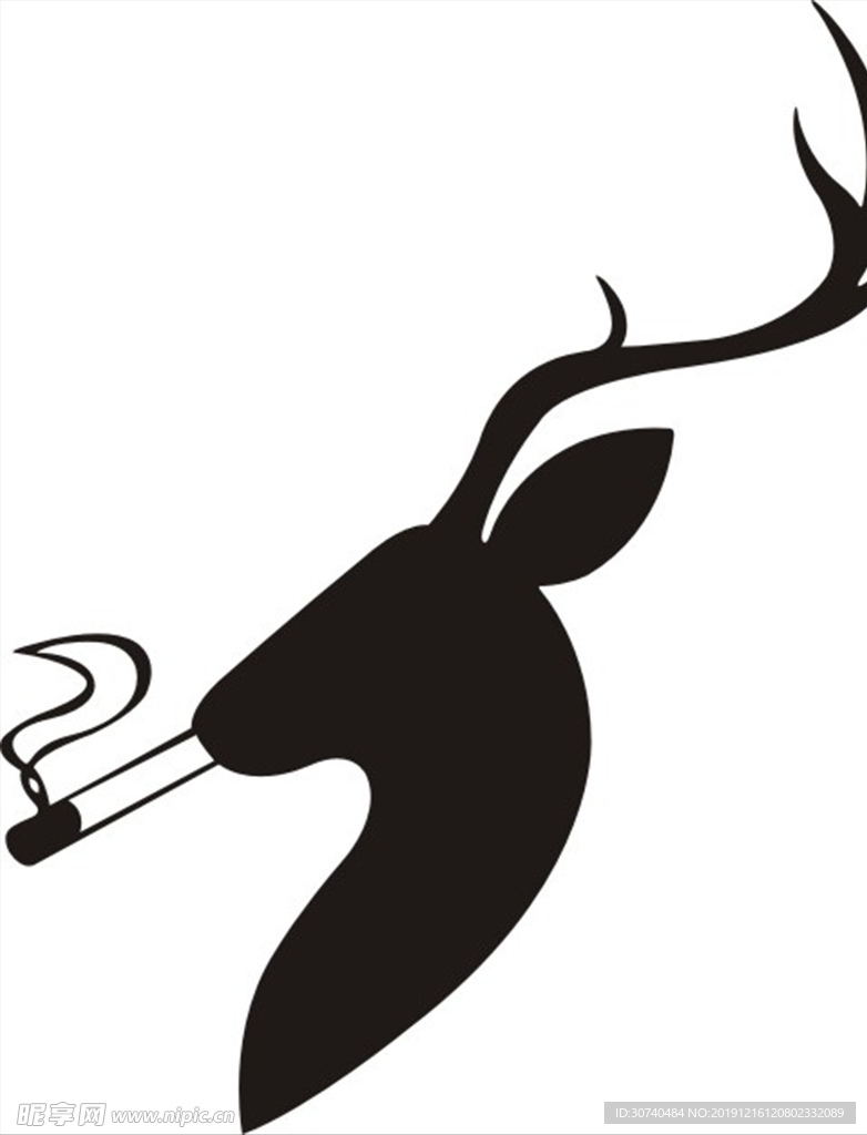 吸烟抽烟的鹿头像剪影