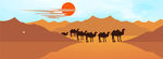骆驼插画  海报  沙漠骆红日