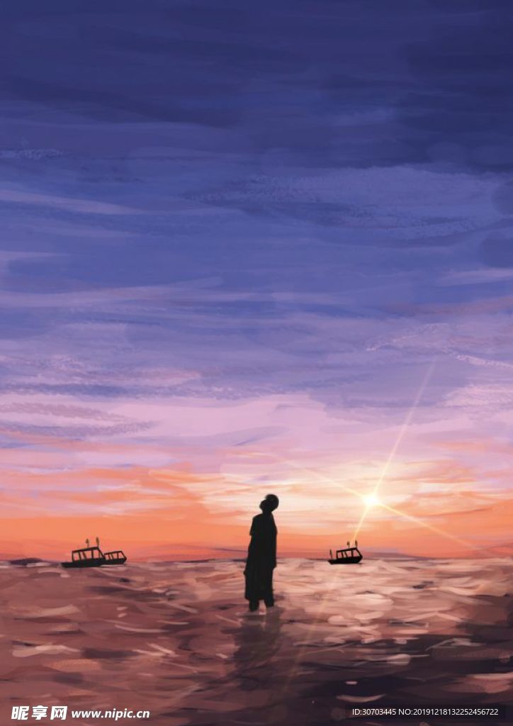 呆望天空的人插画