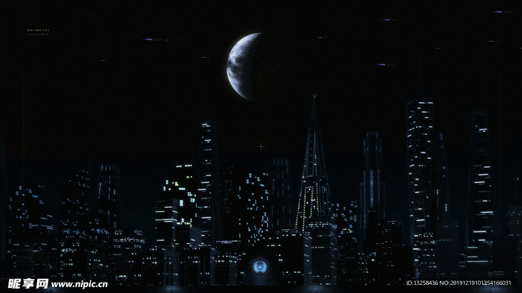 城市夜景灯光月色背景