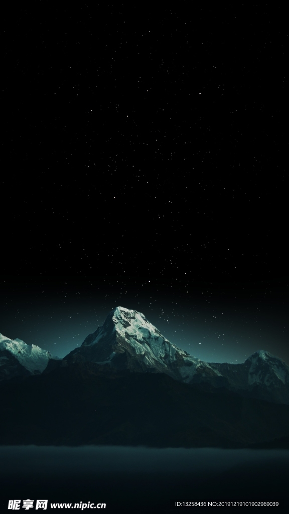 雪山夜空插画风景背景