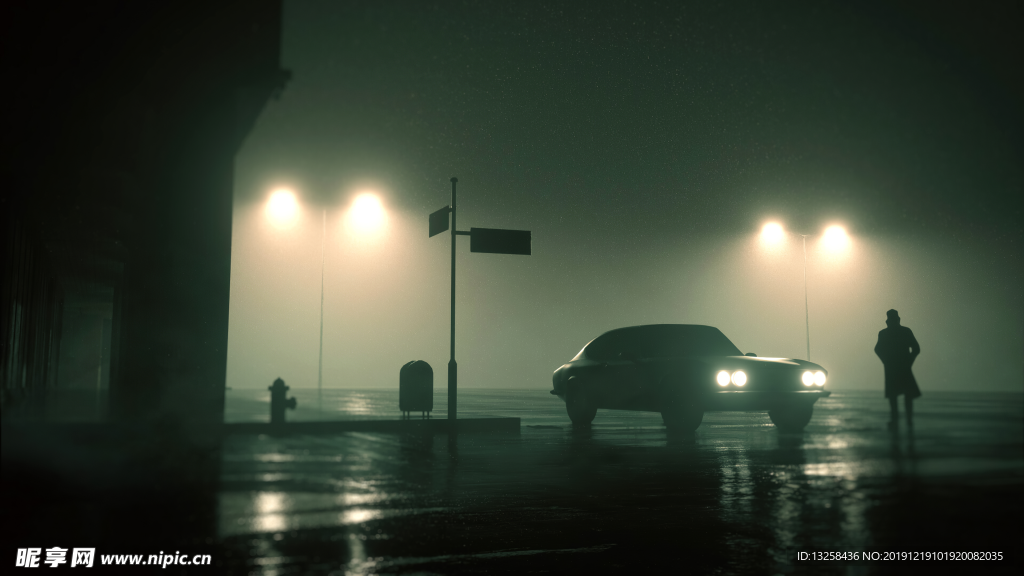 汽车夜景路灯街头背景