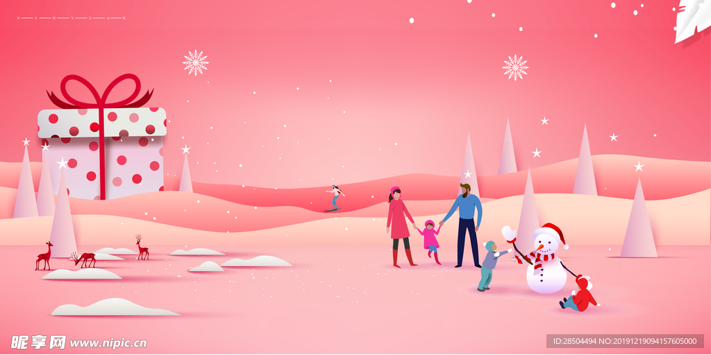 下雪天温馨背景  插画