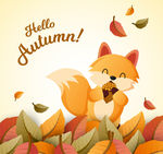 秋季落叶中的狐狸矢量图