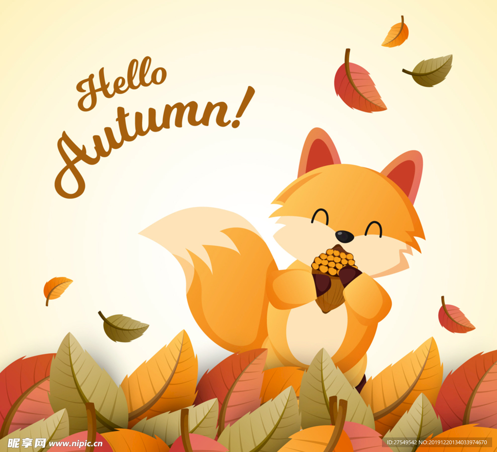 秋季落叶中的狐狸矢量图