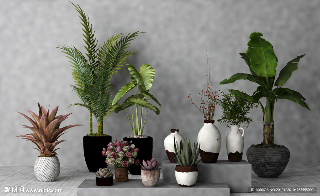 绿植花卉盆栽3d组合
