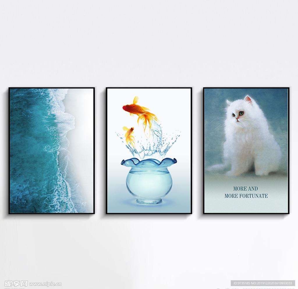北欧小清新创意动物猫和鱼装饰画