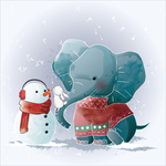 手绘卡通大象和雪人