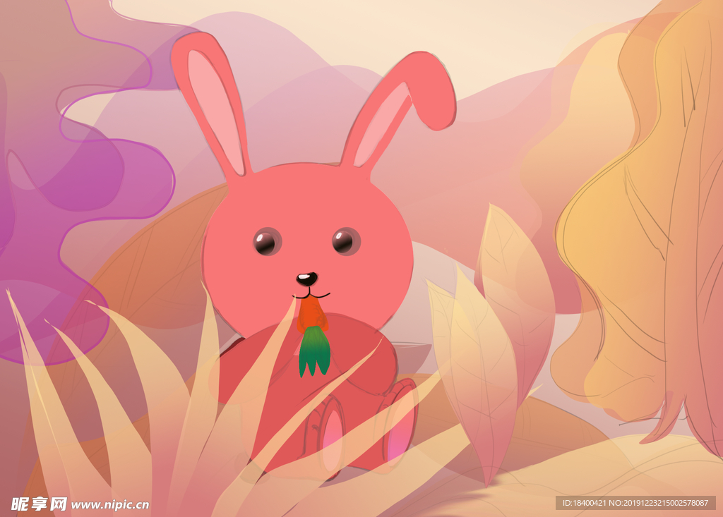 粉红色的兔子插画儿童插画