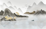 新中式禅意水墨山水装饰画背景墙