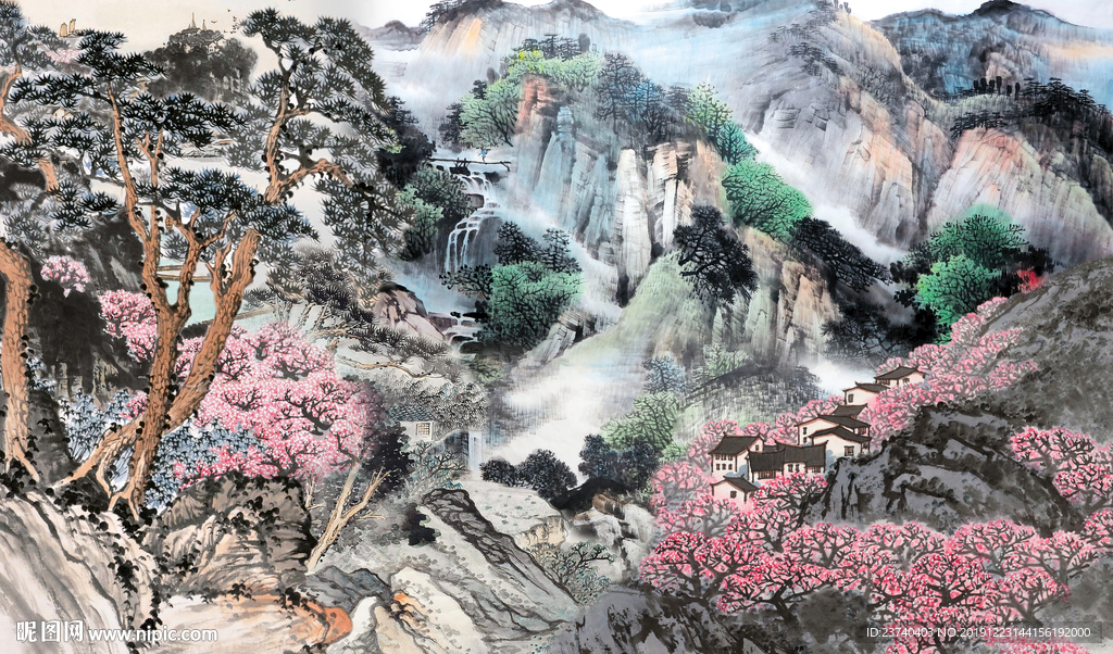 国画山水背景墙