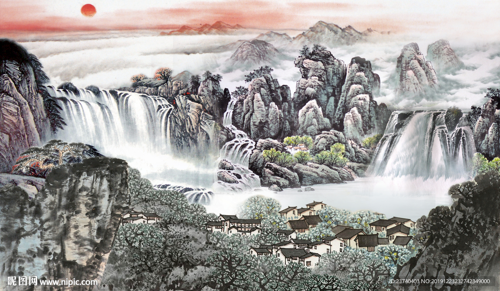 山水国画背景墙