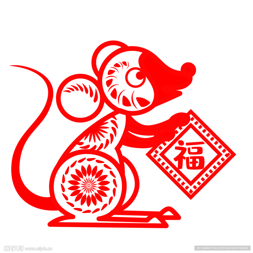 红色剪纸老鼠新年元素