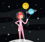 创意女宇航员和星球气球