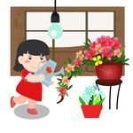 卡通 人物 浇花 阳台