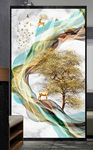 新中式抽象线条麋鹿飞鸟装饰画