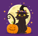 卡通万圣节黑猫