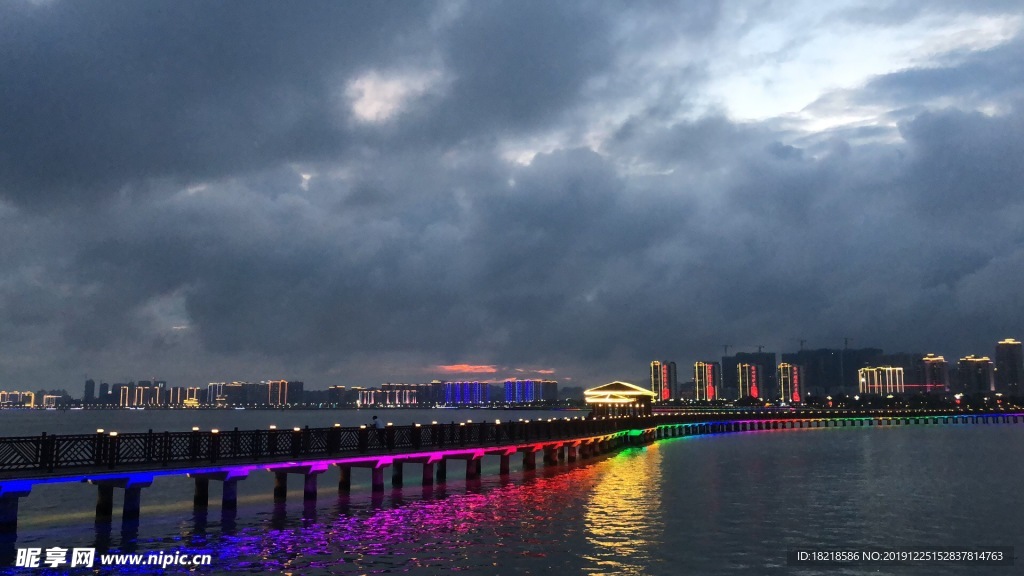 桥 水 夜景 天空