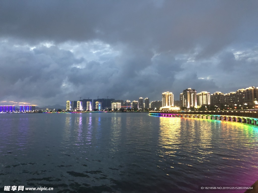 桥 水 夜景 天空 高楼 灯火