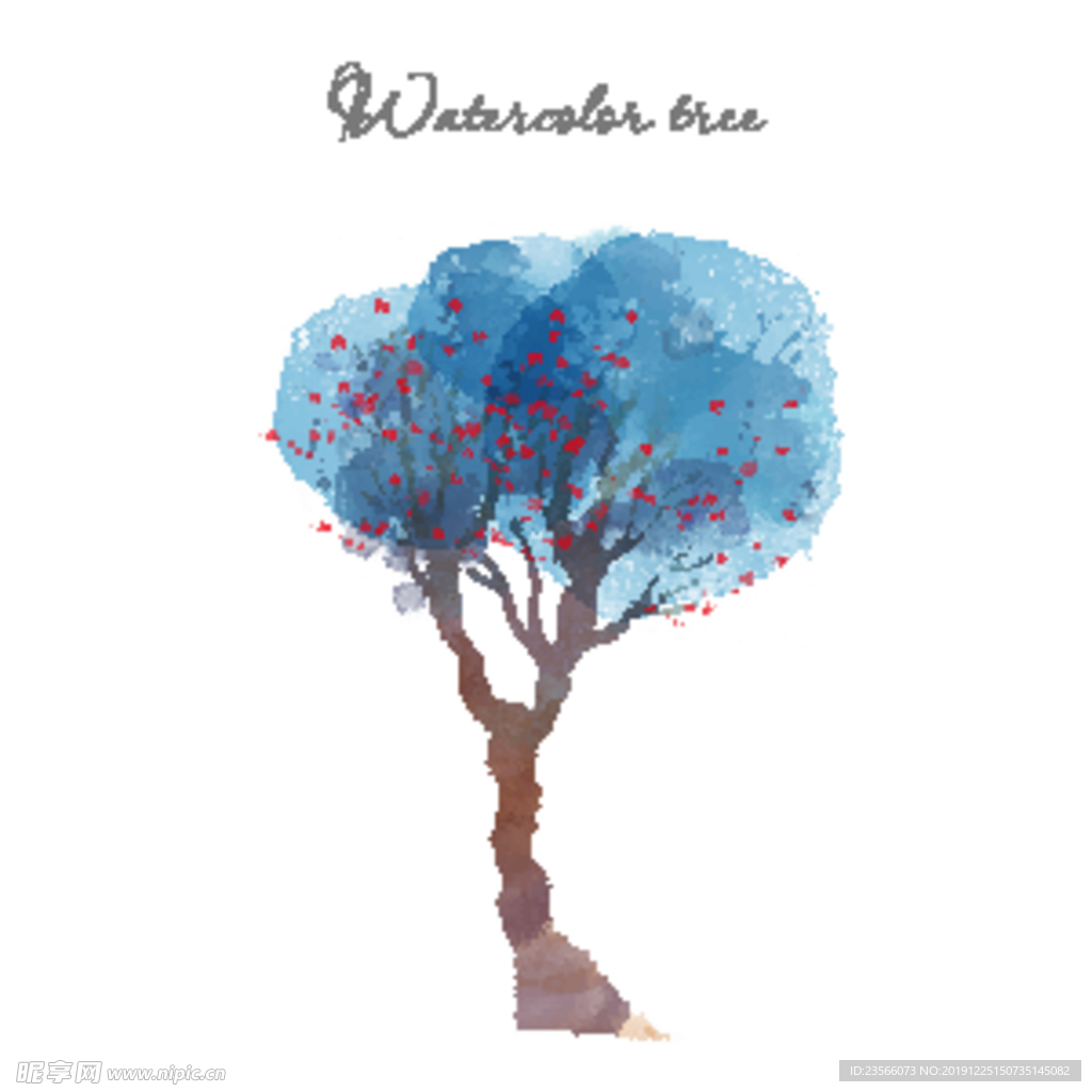 梦幻水彩植物树木插画
